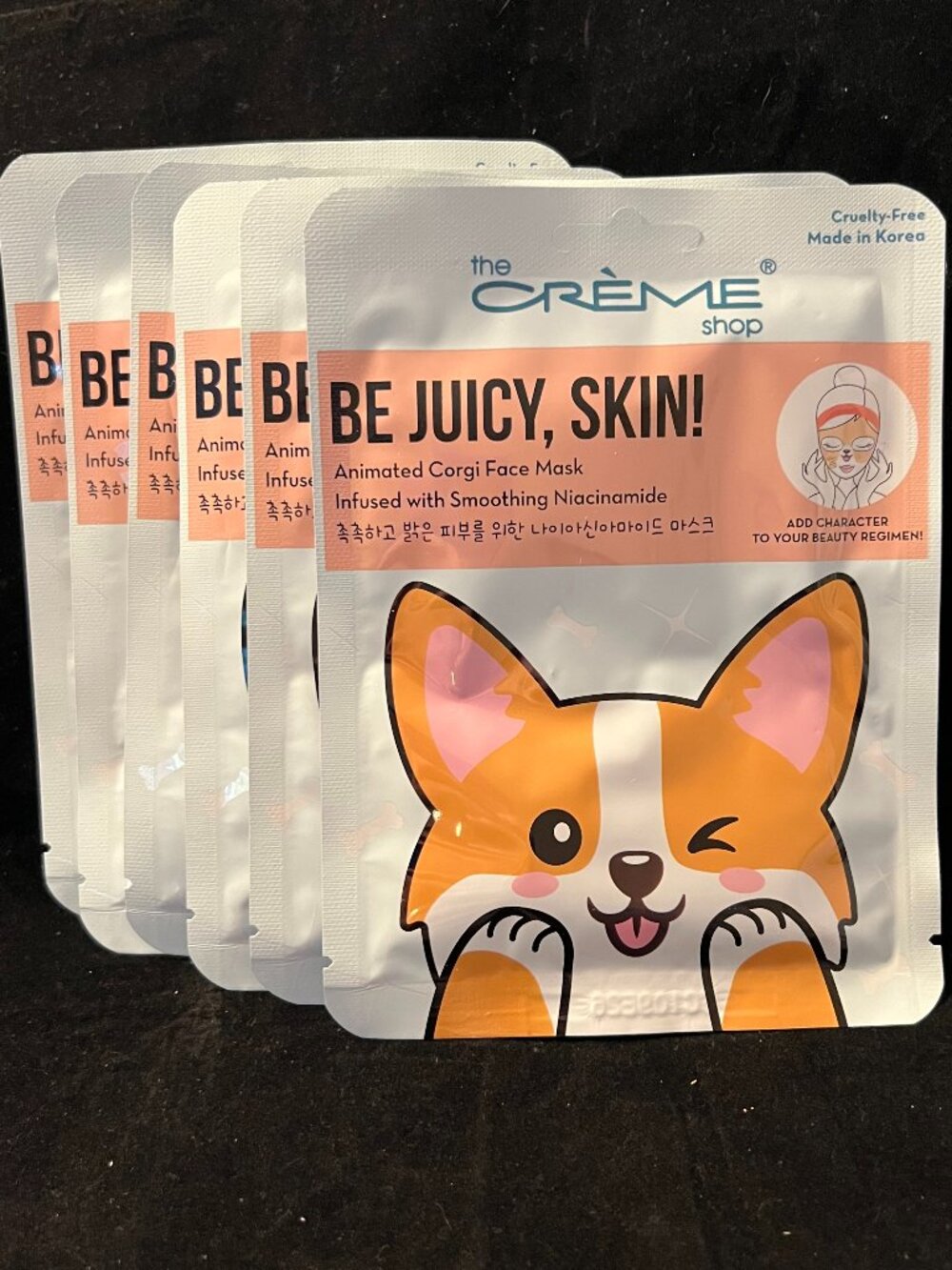 The Crème Shop Be Juicy, Skin! Animated Corgi Face Mask X 6 NWT